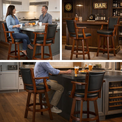   Millender Backed Swivel Solid Wood Bar Stool with Arms By RAM Game Room