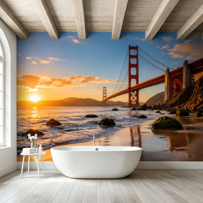 Peel and Stick Wallpaper Wall Mural Golden Gate Bridge sunset San Francisco California Wall Art Self Adhesive and Removable