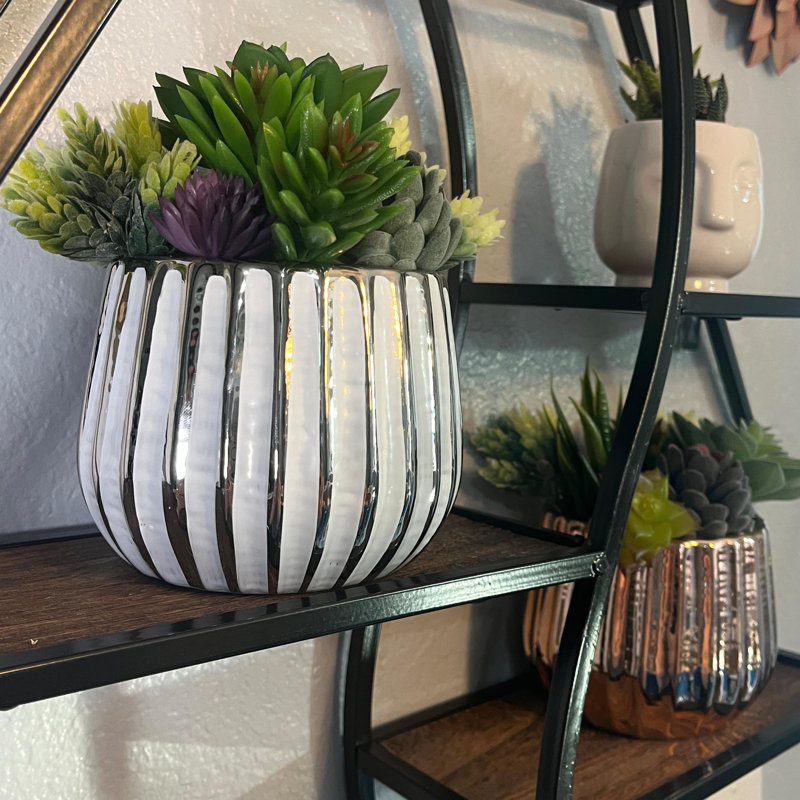 4" White and Chrome Ceramic Succulent Planter Pot