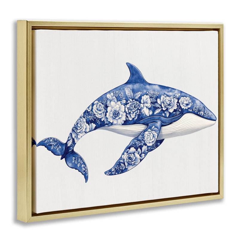 Cadre flottant Floral Toile Whale, H 17 po x l 21 po, Cadre flottant métallique doré