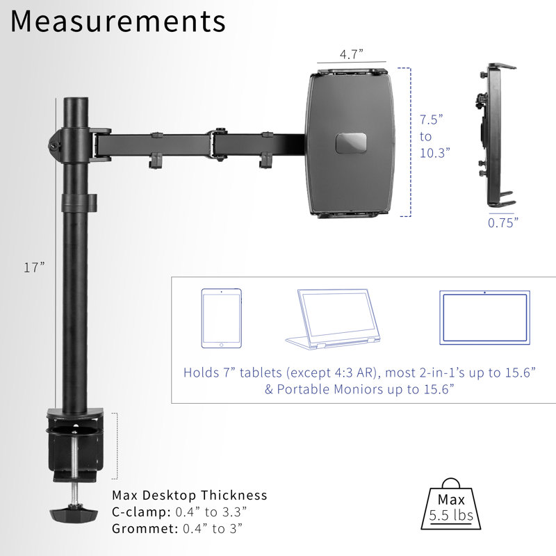 VIVO Single Laptop Desk Mount, STAND-V001UVM