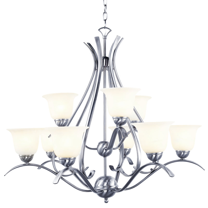 Lustre traditionnel à 9 lumières Baronne, Nickel brossé
