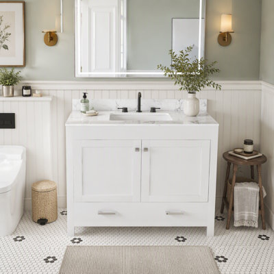Freestanding Standard Single Vanity Bathroom Vanity With Carrara Marble Top