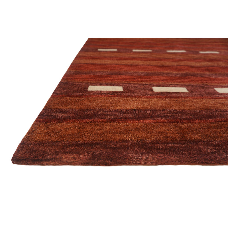 Plateau Hand Knotted Wool Striped Area Rug in Burgundy/Brown/Blue, Rectangle 8' x 10'