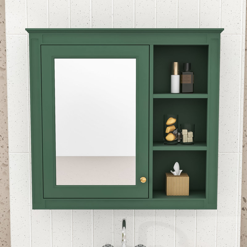 Armoire à pharmacie murale élégante avec miroir et rangement dissimulé, Vert
