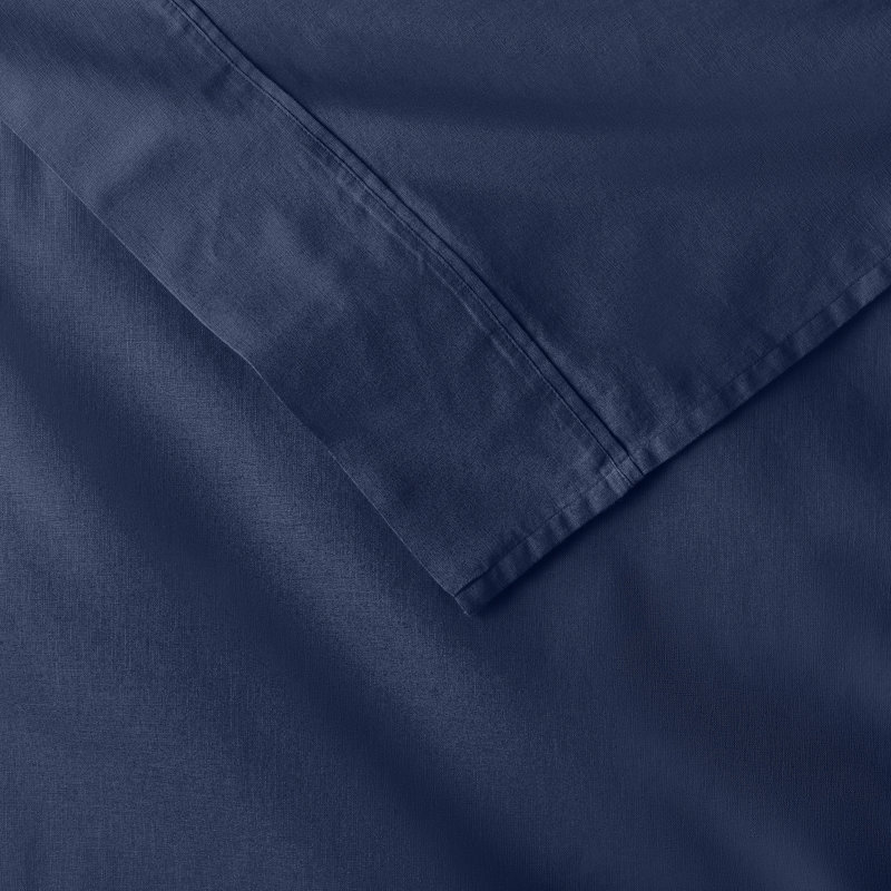 Jeffen Linen Blend Sheet Set, Full Sheet Set + 1 Fitted Sheet + 2 Pillowcases, Midnight Navy