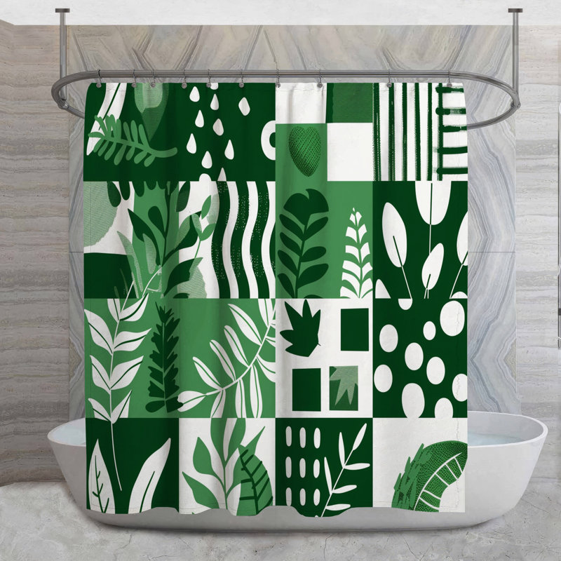 Rideau de douche à motif de feuilles - Mid-Century, H 73 po x l 70 po