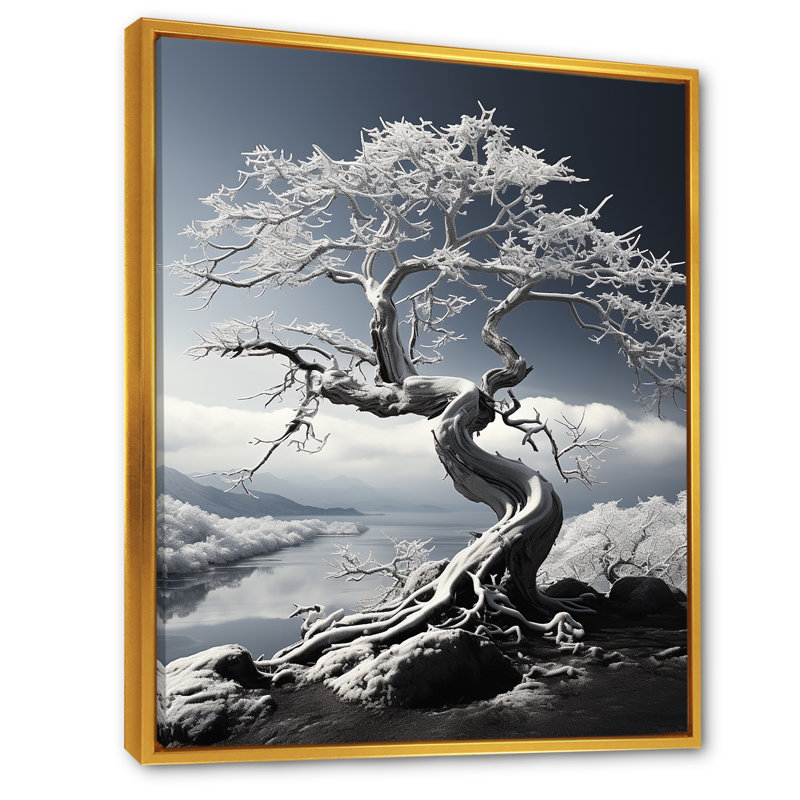 «Dreams» sur toile, noir et blanc, H 44 po x l 34 po x P 1,5 po, Cadre flottant doré