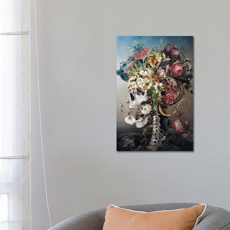 Flower Skull by Riza Peker - Wrapped Canvas Print