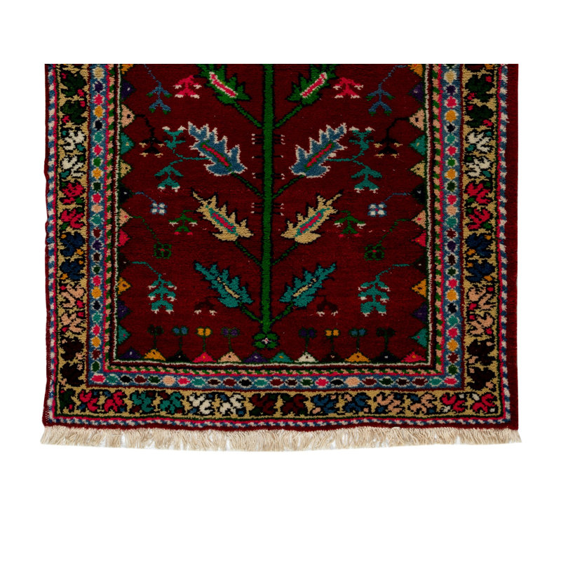 Tapis turc vintage en laine fabriqué à la main de couleur marron, beige, bleu et rose
