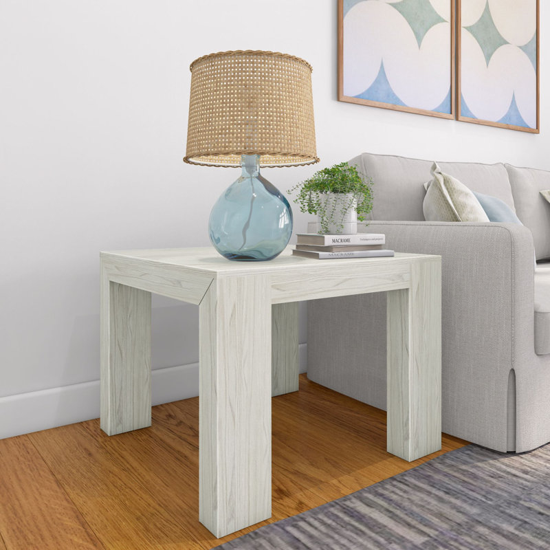 Table de bout en bois massif Daydrian, Sable blanc brossé au fil