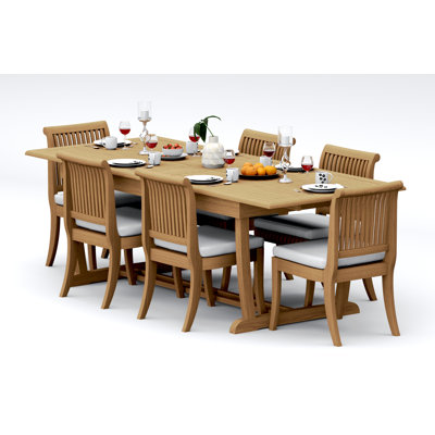 11 Pcs Grade-A Teak Wood Dining Set: 94" Double Extension Mas Rectangle Trestle Leg  Table And 10 Giva Armless Chairs #11GV2100