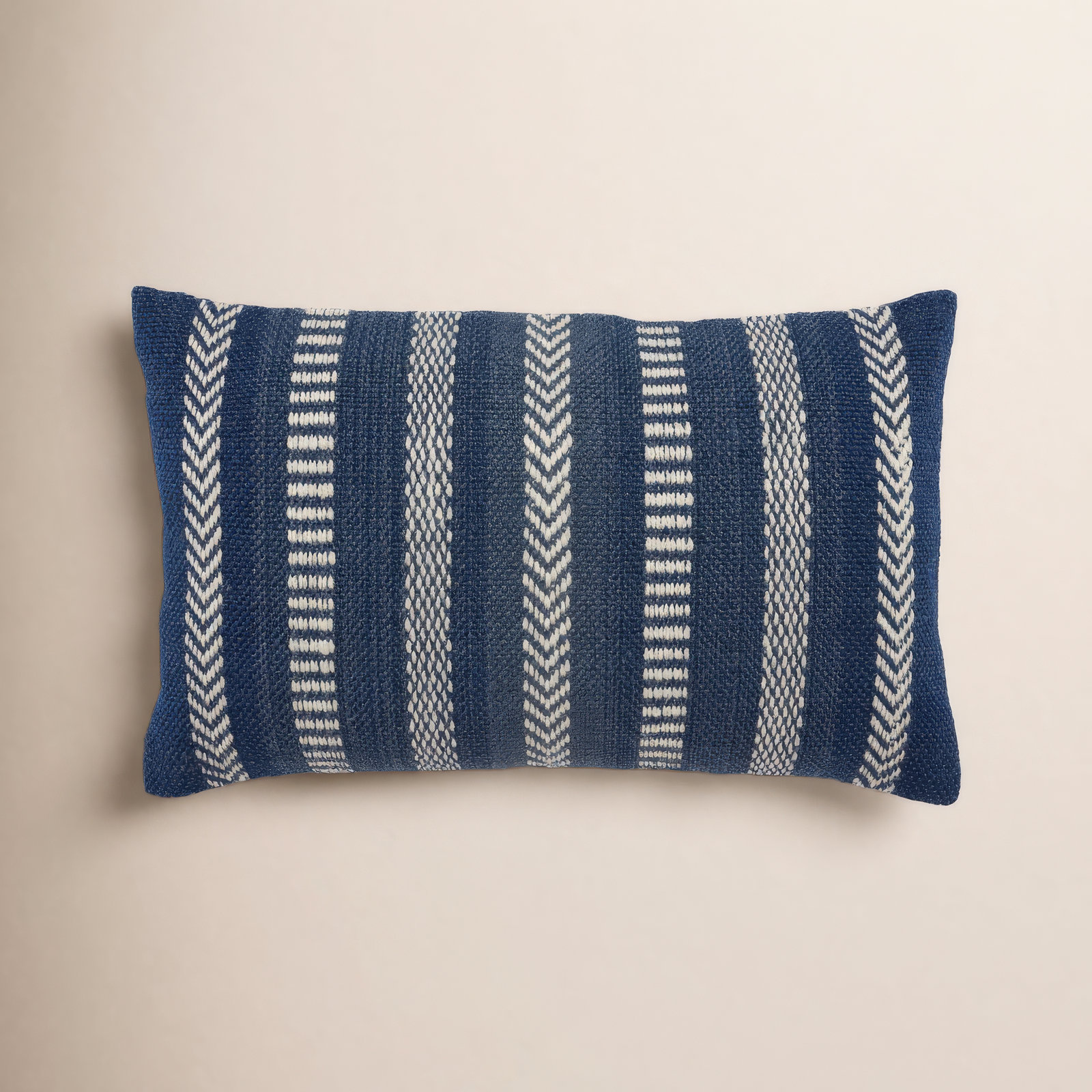 Positano 21" x 13" Embroidered Pillow Cover, Blue/Ivory, Polyester/Polyfill