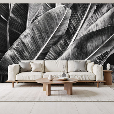 Peel and Stick Wallpaper tropical banana palm leaf black whites Wall Murals 69"H x 96"W Removable PVC Wall Paper Self-Adhesive Wall Paintings Art Decor for Kids Bedroom Living Room Nursery Office