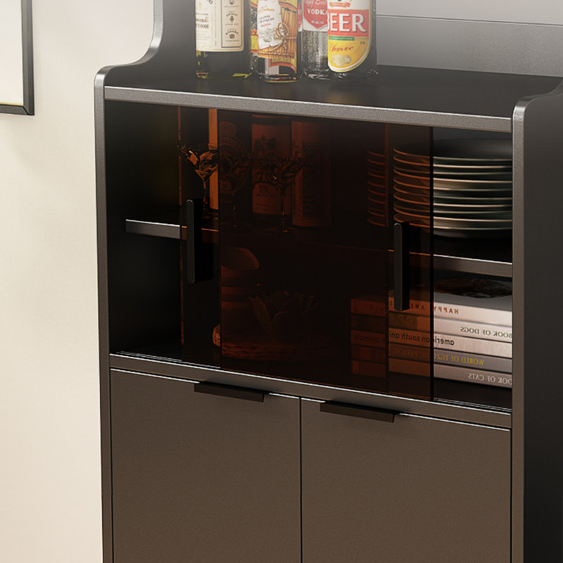 Buffet en bois massif noir, H 51,18 po x l 23,62 po x P 15,75 po, Noir