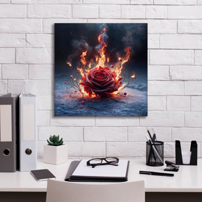 «Epic Graffiti» «Red Rose On Fire 4» par Rey Klimt, art mural sur toile