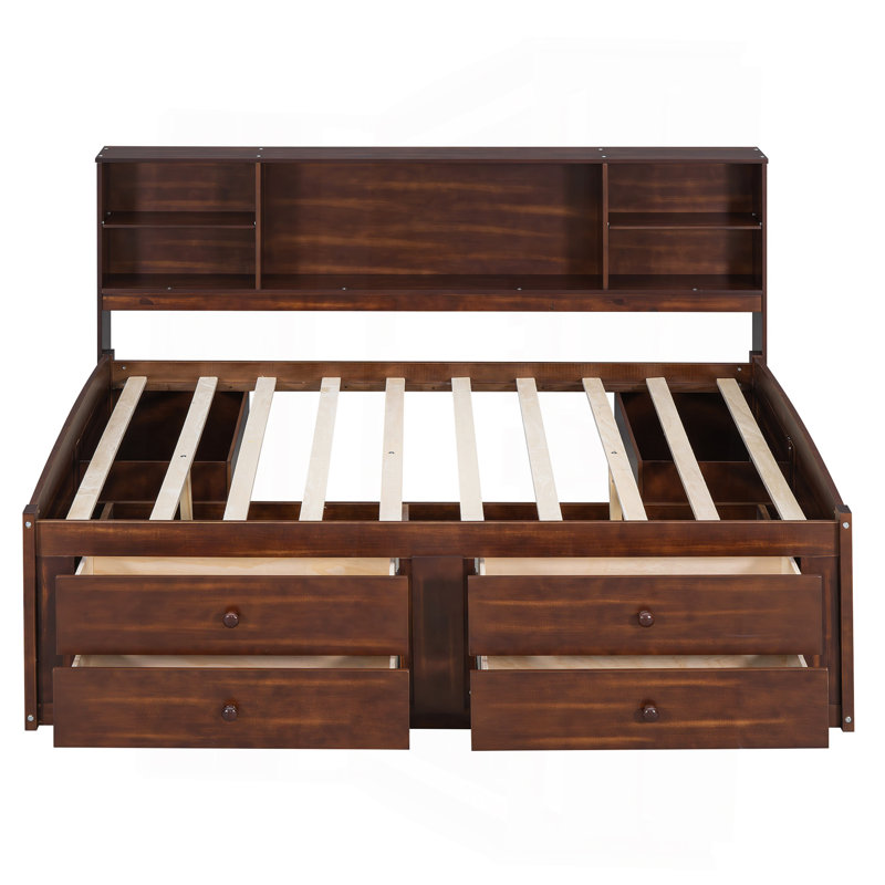 Lit capitaine double en bois avec tablettes de rangement intégrées