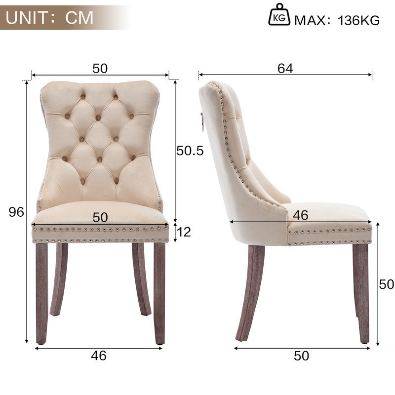 Tufted Velvet Upholstered Parsons Chair in Beige