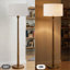 Lampe sur pied rétro de 165 cm en noyer massif avec pied segmenté sculpté et abat-jour cylindrique en lin crème, certifié UL pour salon, chambre, bureau ou espace de travail à domicile-1208813574