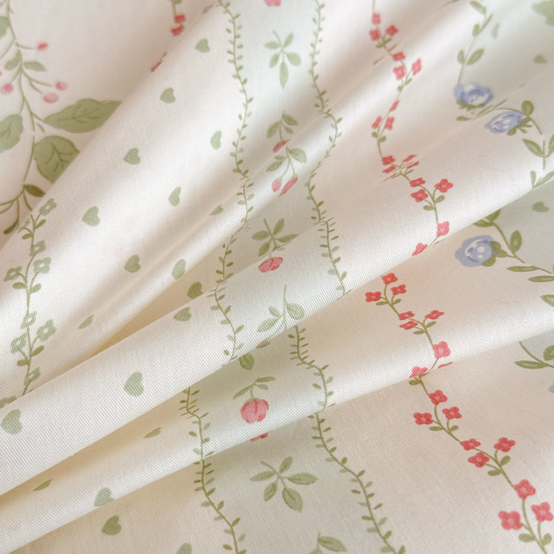 Muti-Floral Pattern Ruffle Laced Cotton Duvet Cover Set, Twin Duvet Cover + 2 Standard Pillowcases, Blue/White Floral