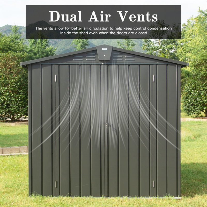 Outdoor Storage Shed 6.5'X 4.2', Metal Garden Shed For Bike, Trash Can, Tools, Lawn Mowers,Galvanized Steel Outdoor Storage Cabinet With Lockable Door For Backyard, Patio, Lawn (6.5X4.2Ft, Dark Gray)