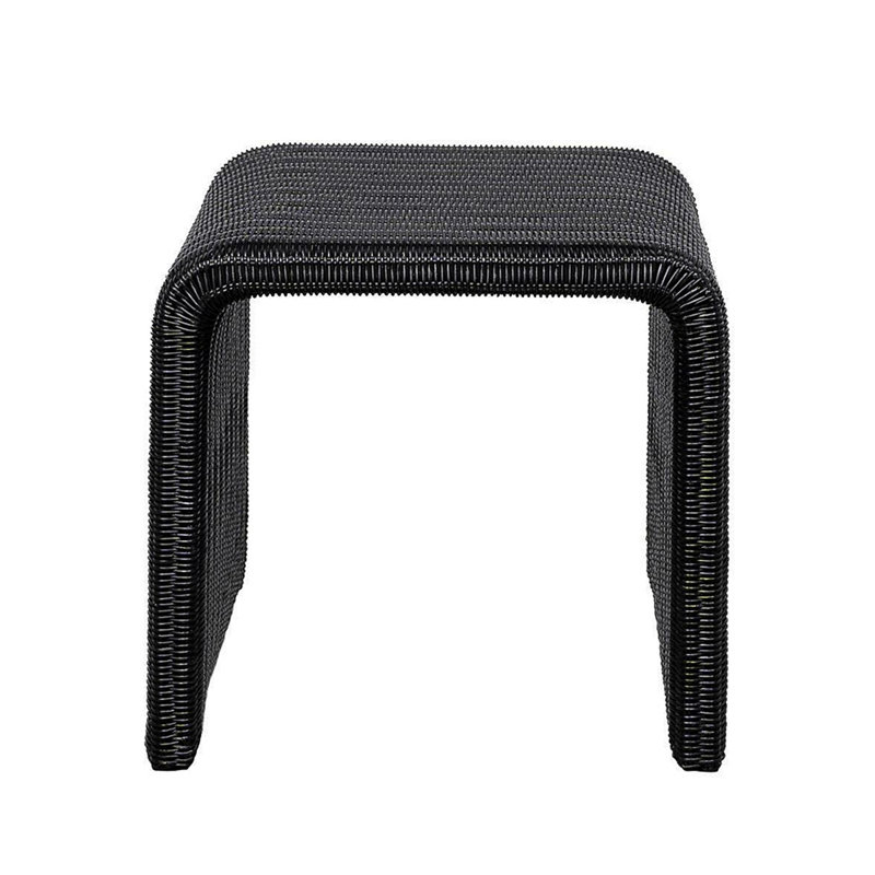 Table de bout carrée en rotin tissé, noir