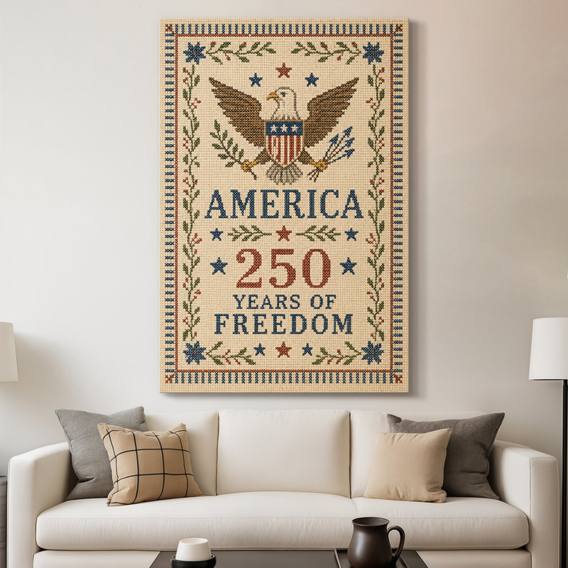 «Stitched Eagle of Freedom», toile tendue avec châssis - prête à être accrochée, 36X48