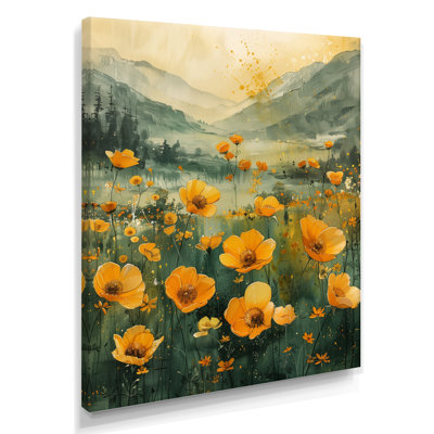 Reproduction d'art murale jaune jaune vert Sunlit Meadow III - Bouton d'or