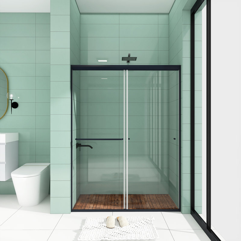 72 in. H Double Added Framed Shower Door with Clear Glass, Black, 54" W