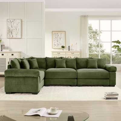 Oversized Cloud Modular Sectional Couch,Convertible Sectional Couches Deep Seat Extra-Wide Armrests, 13 Throw Pillows Premium Corduroy Fabric, Ergonomic Design,Easy Assembly, For Living Rooms,Green