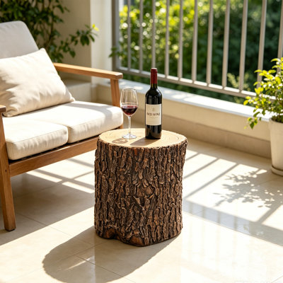 Table d'appoint d'extérieur en souche, table d'appoint en faux bois de béton, tabouret en bois de souche d'arbre, table de bout de patio, table de tambour d'appoint ronde extérieure, support pour plante