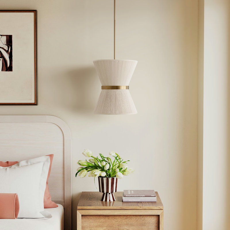 Claretta 2-Light Metal Single Pendant with Cotton Shade, Bleached Natural Rope