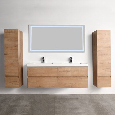Annedoris 60" Floating Double Bathroom Vanity with Sink – Wall-Mounted Wood Cabinet with Acrylic Top, Soft-Close Drawers & Modern Bathroom Design