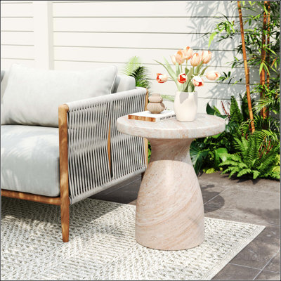 Travertine MGO Side Table with Hourglass Design