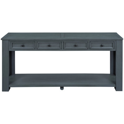 Table d'entrée en bois massif bleu marine: avec 4 tiroirs Console classique marine: rangement supplémentaire