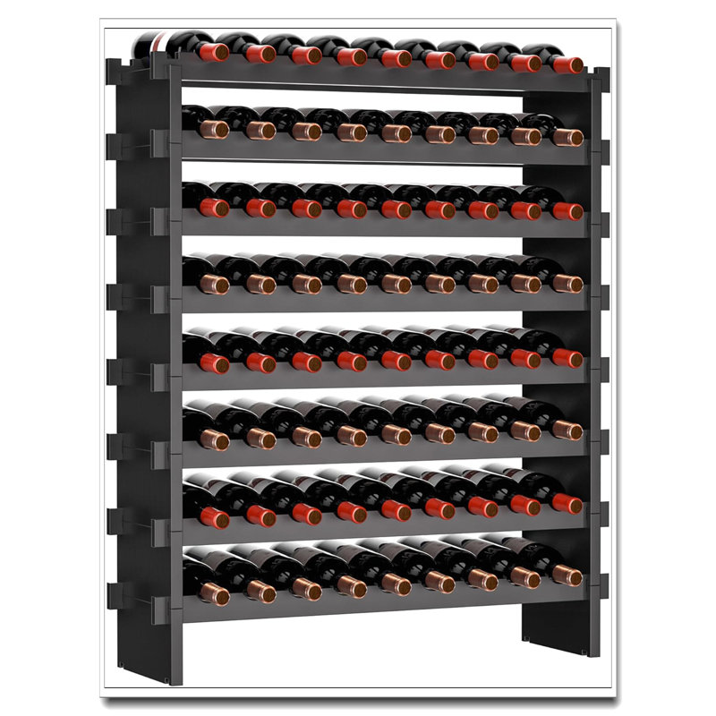 Support à vin empilable à 8 niveaux en bambou - étagère de rangement autoportante de 72 bouteilles, assemblage sans outil pour cuisine / bar / salle à manger / cave, noir