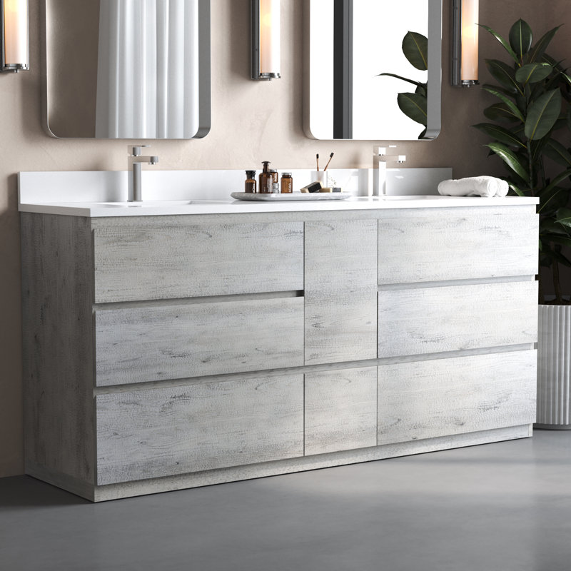 Ensemble de meuble-lavabo double 72 po Vamo, Gris rustique