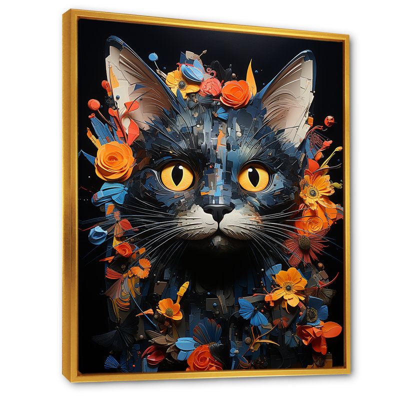 «Pixiebob Pondering Cat Collage», impressions sur toile, H 44 po x l 34 po x P 1,5 po, Cadre flottant doré
