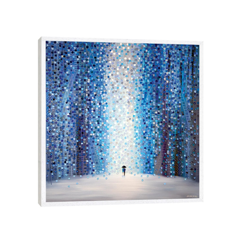 Under Umbrella With You In A Rainy Day by Ekaterina Ermilkina - Painting on Canvas, 45.72 cm H x 45.72 cm W, White Framed