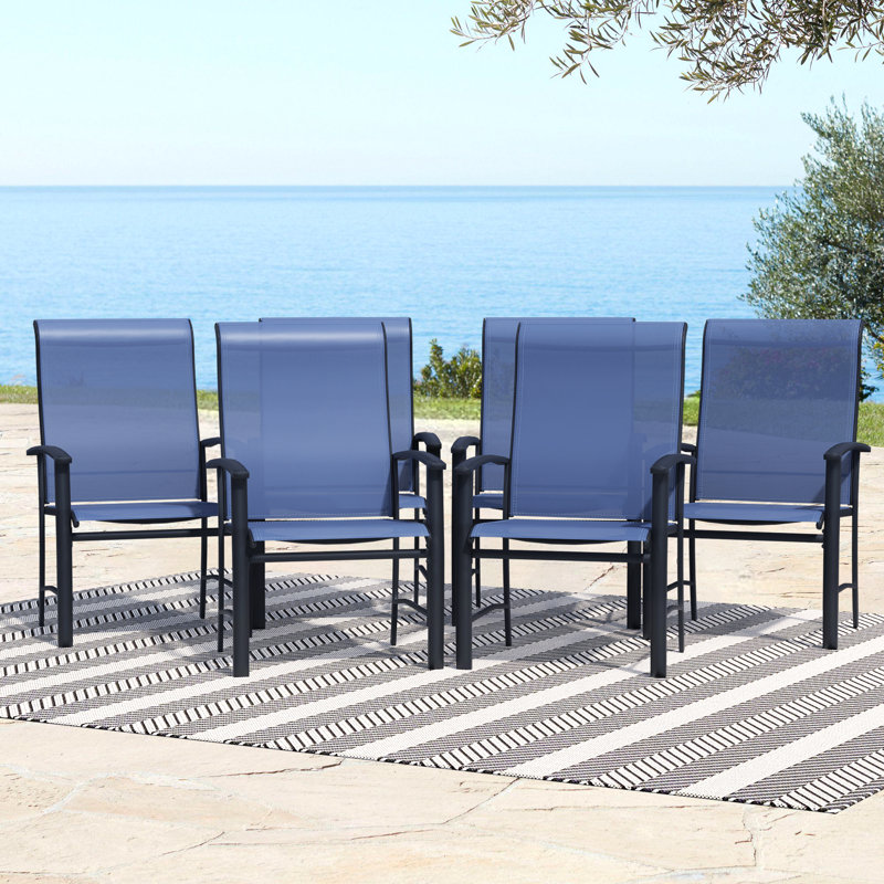 Outdoor Dining Chairs Set of 6, All-Weather PVC-coated polyester Metal Patio Chairs - High Back Ergonomic Design for Garden, Deck, Balcony