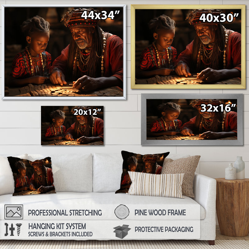 Sagesse africaine ancienne sur toile, Toile tendue, H 34 po x l 44 po x P 1,5 po