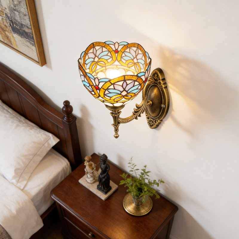 Baroque Tiffany Wall Lamp,Vintage Stained Glass Wall Sconce,