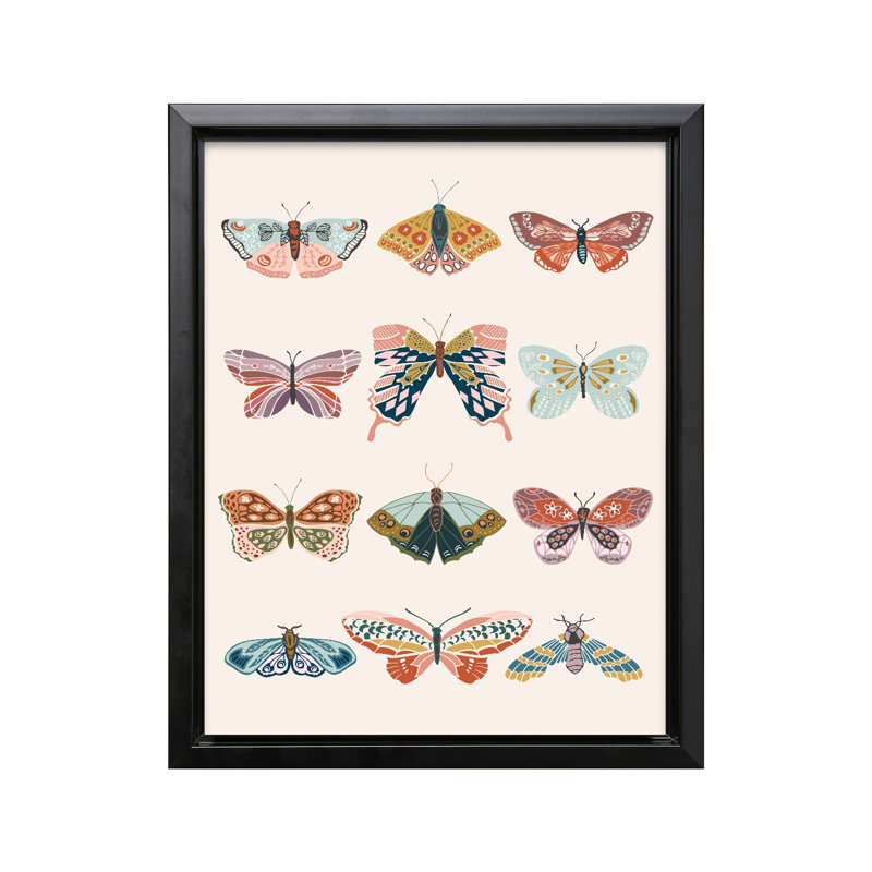 Papillons No1, Cadre noir, Canevas, H 08 po x l 10 po