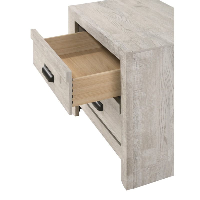 Table de chevet en bois Deera avec deux tiroirs de rangement, Beige