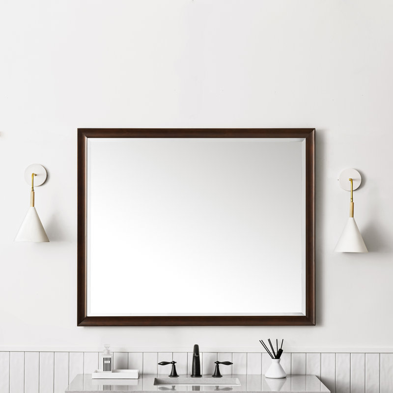 Glenbrooke Solid Wood Beveled Wall Mirror, 40" x 48", Burnished Mahogany