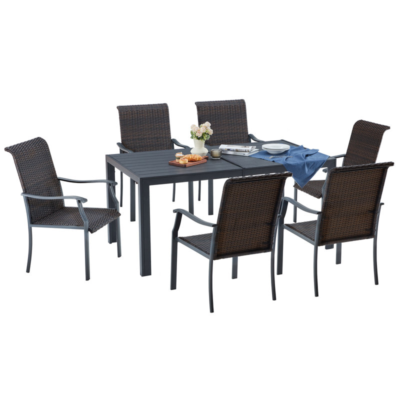 Chisom Rectangular Metal Outdoor Dining Table , 35.23'' in. W 63.38'' in. D, Black