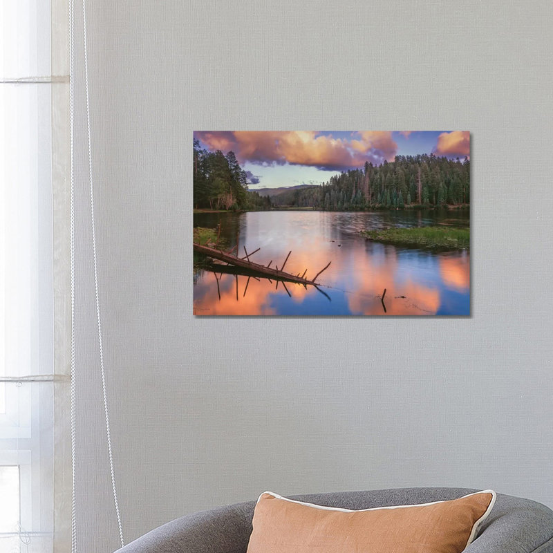 Landscape with Christmas Tree Lake and Evergreen Forest at Sunset, White Mountain Apache Reservation, Arizona, USA 1 Piece Wrapped Canvas Wall Art
