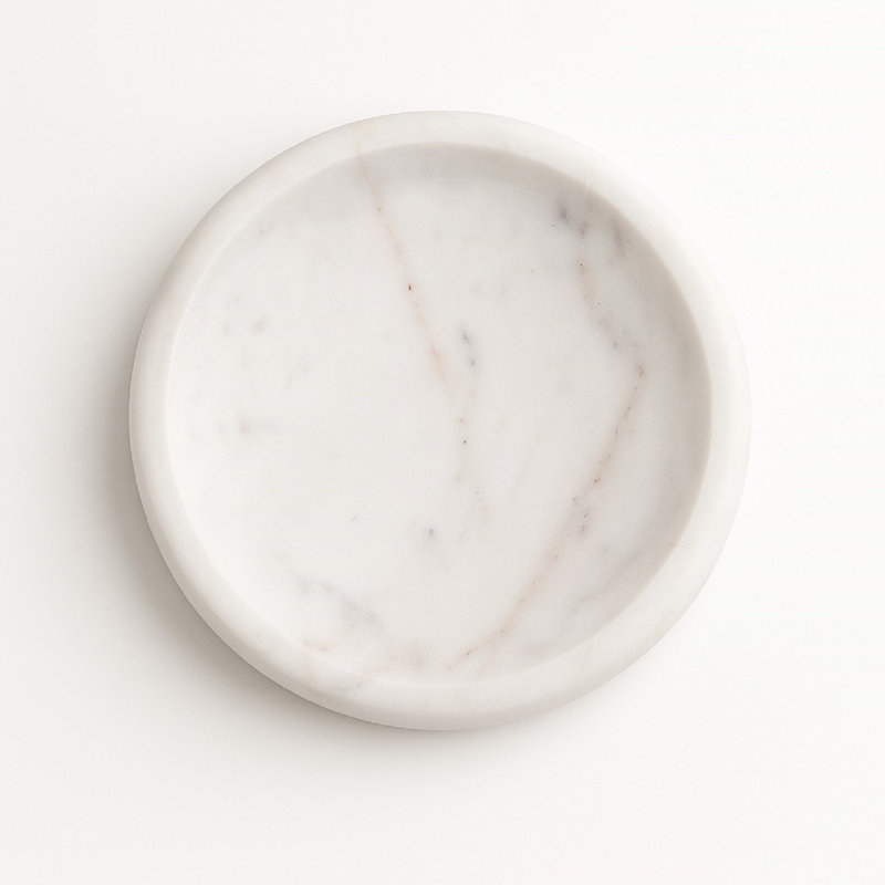 Grand plateau rond en marbre blanc Ceryis