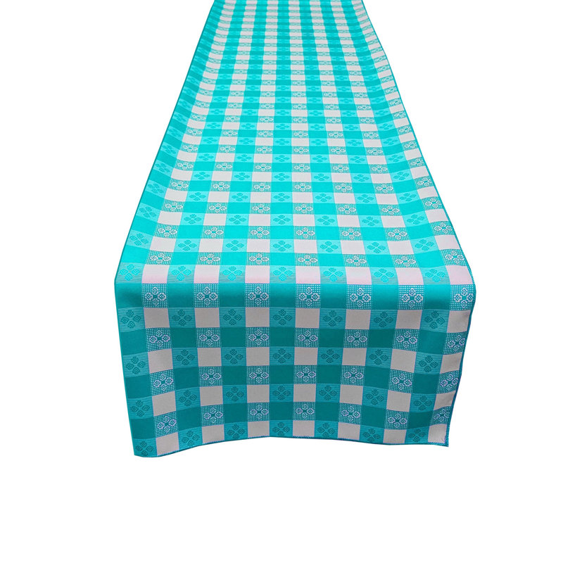 Poplin Tavern Gingham Checkered Polyester Table Runner, Aqua, 108" L x 12" W