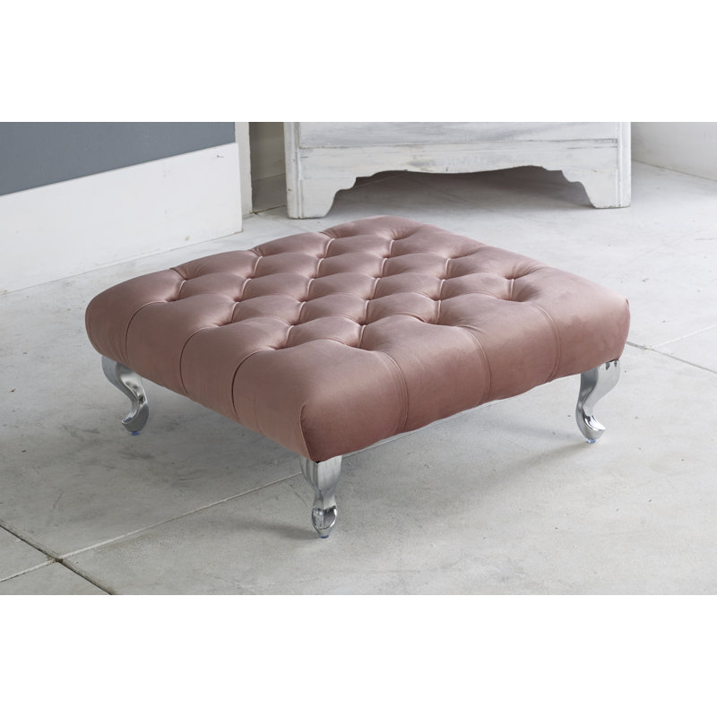 Eucptus 67cm Wide Velvet Tufted Square Solid Colour Ottoman, Rose Gold